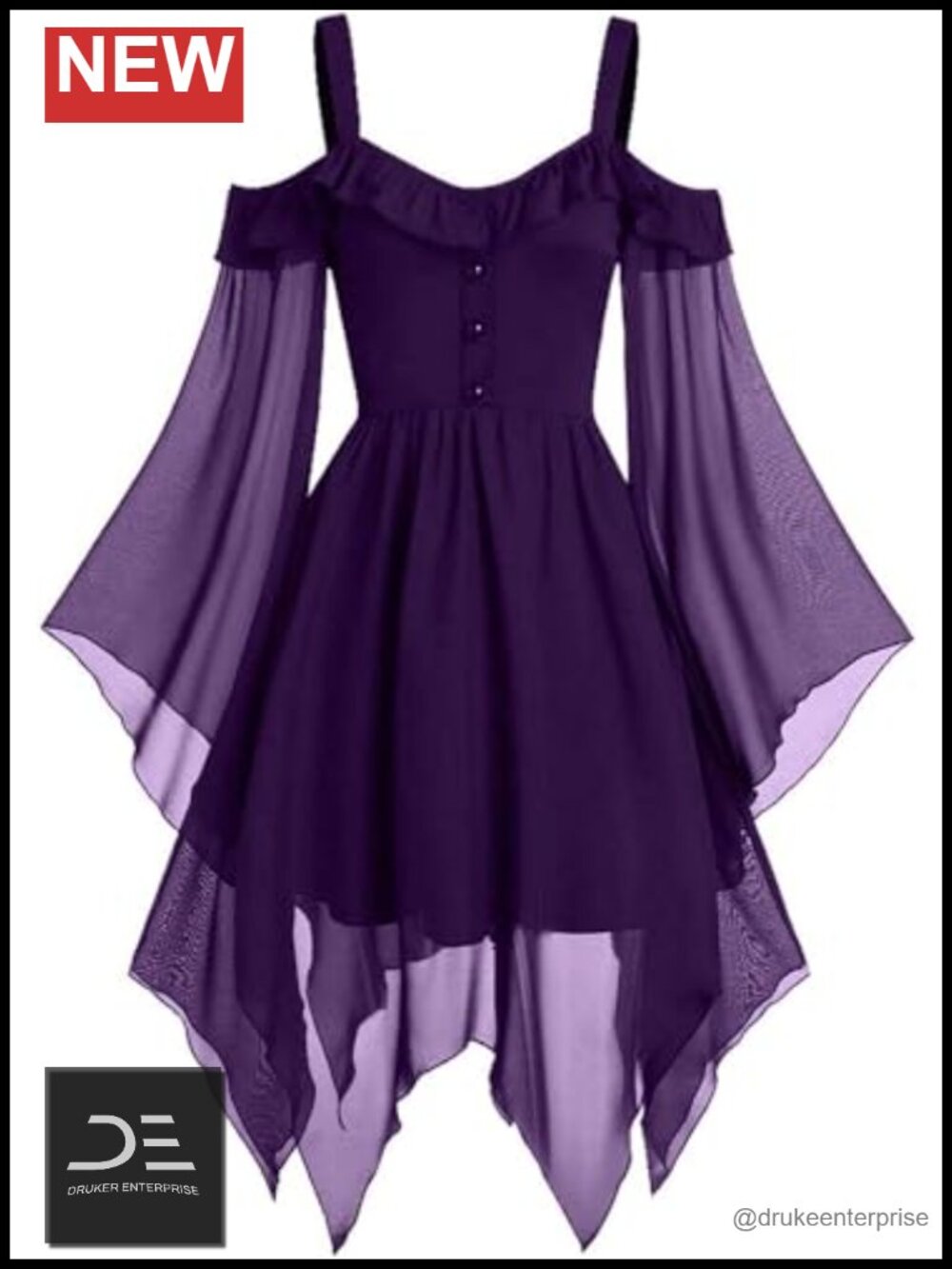 Gothic Corset Dress Women Halloween Witch Cosplay Flared Sleeves Masquerade Gown